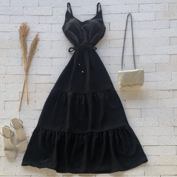 Vestido Longuete Alcinha Es E Amarra O Preto Dondoca Moda Feminina