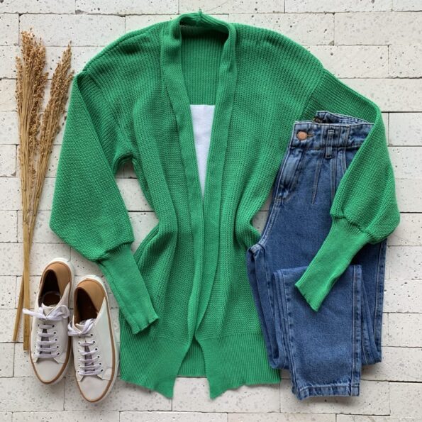 Cardigan Trico Alongado Luxo Verde Dondoca Moda Feminina