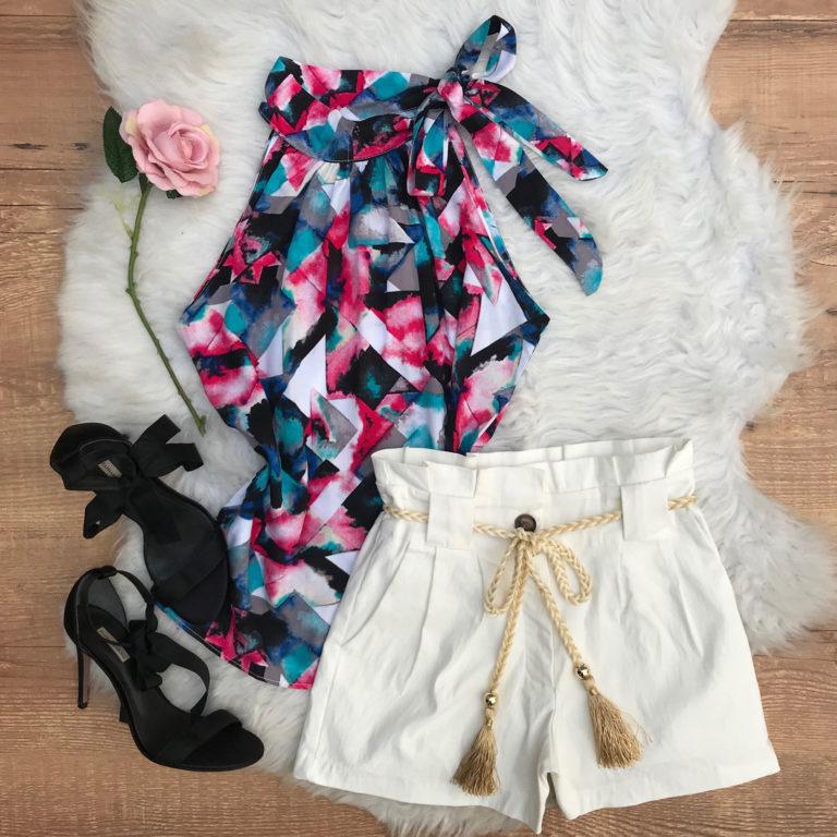 REGATA COM AMARRAÇÃO ESTAMPADA ROSA
