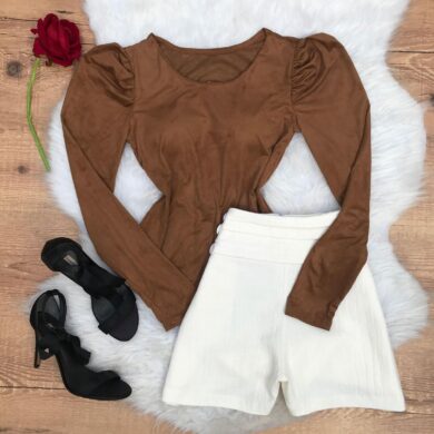 blusa manga longa suede