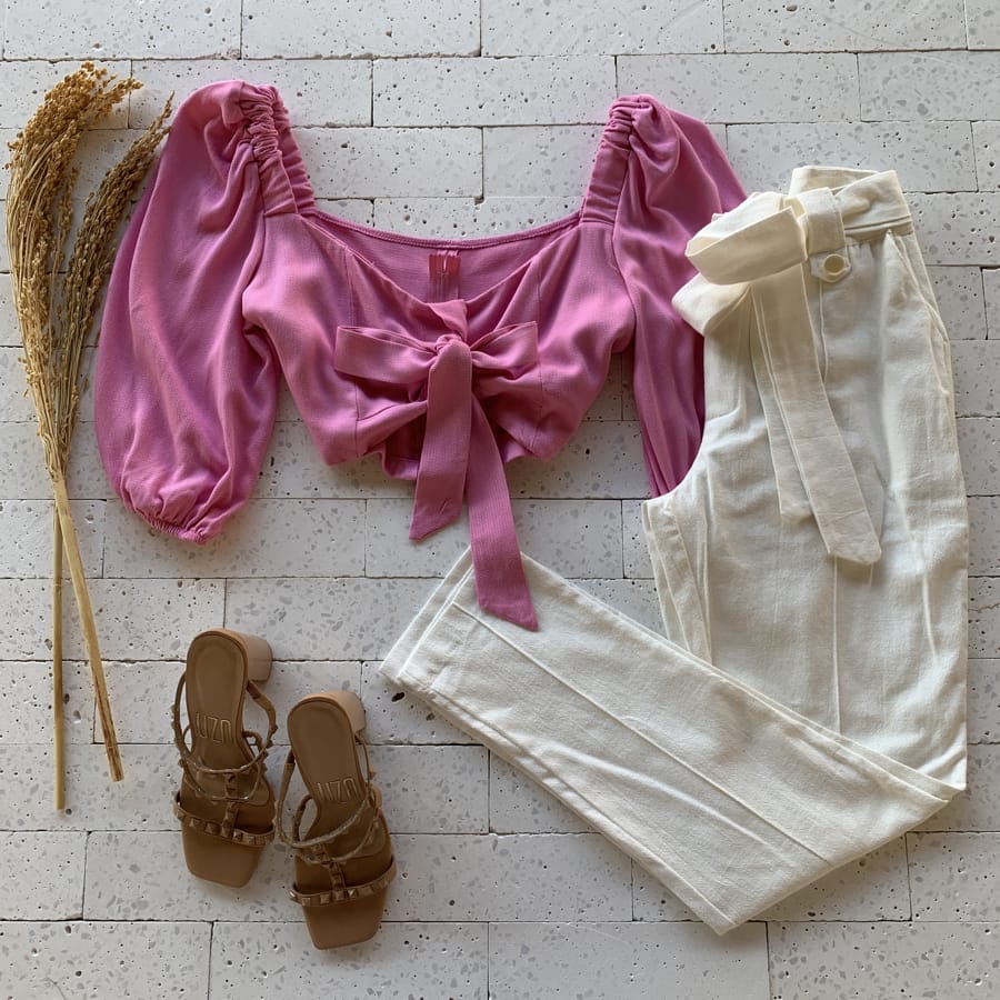 MANGUINHA COM ELÁSTICO DETALHE AMARRAÇÃO ROSA