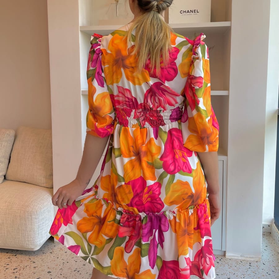 Vestido Midi Floral Manga Princesa Fenda Boho