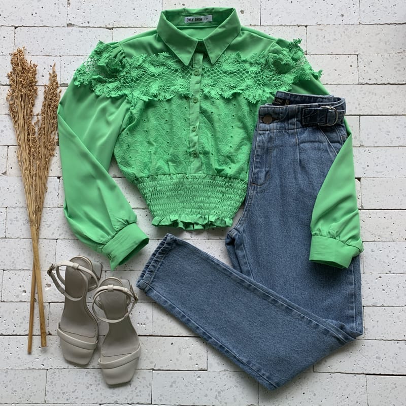 CAMISA LAISE E GRIPIER DETALHE LASTEX VERDE