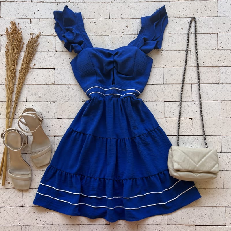 Vestido Curto Duna com Babados e Alças Elizabete Azul @usemika feminino -  @usemika