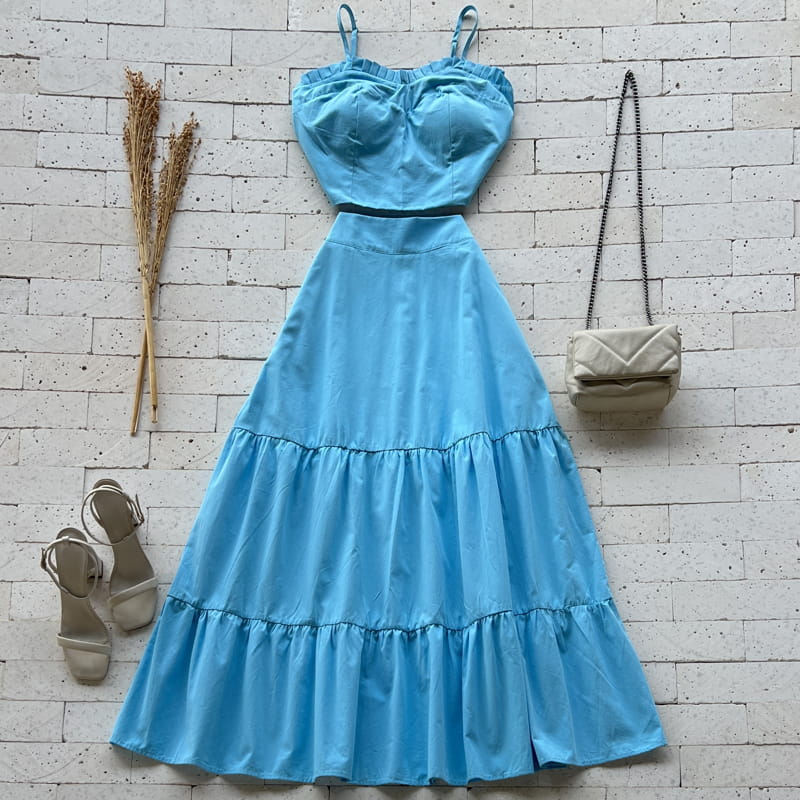 CONJUNTO TRICOLINE E SAIA LONGUETE LUXO AZUL